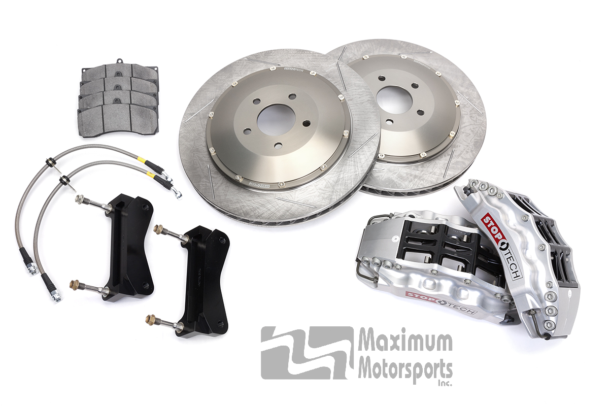StopTech Trophy Sport Brake Kit, 15&quot; rotors, 6-piston STR calipers, 2007-2014 GT500 and 2012-2014 Mustang with OEM Brembo calipers
